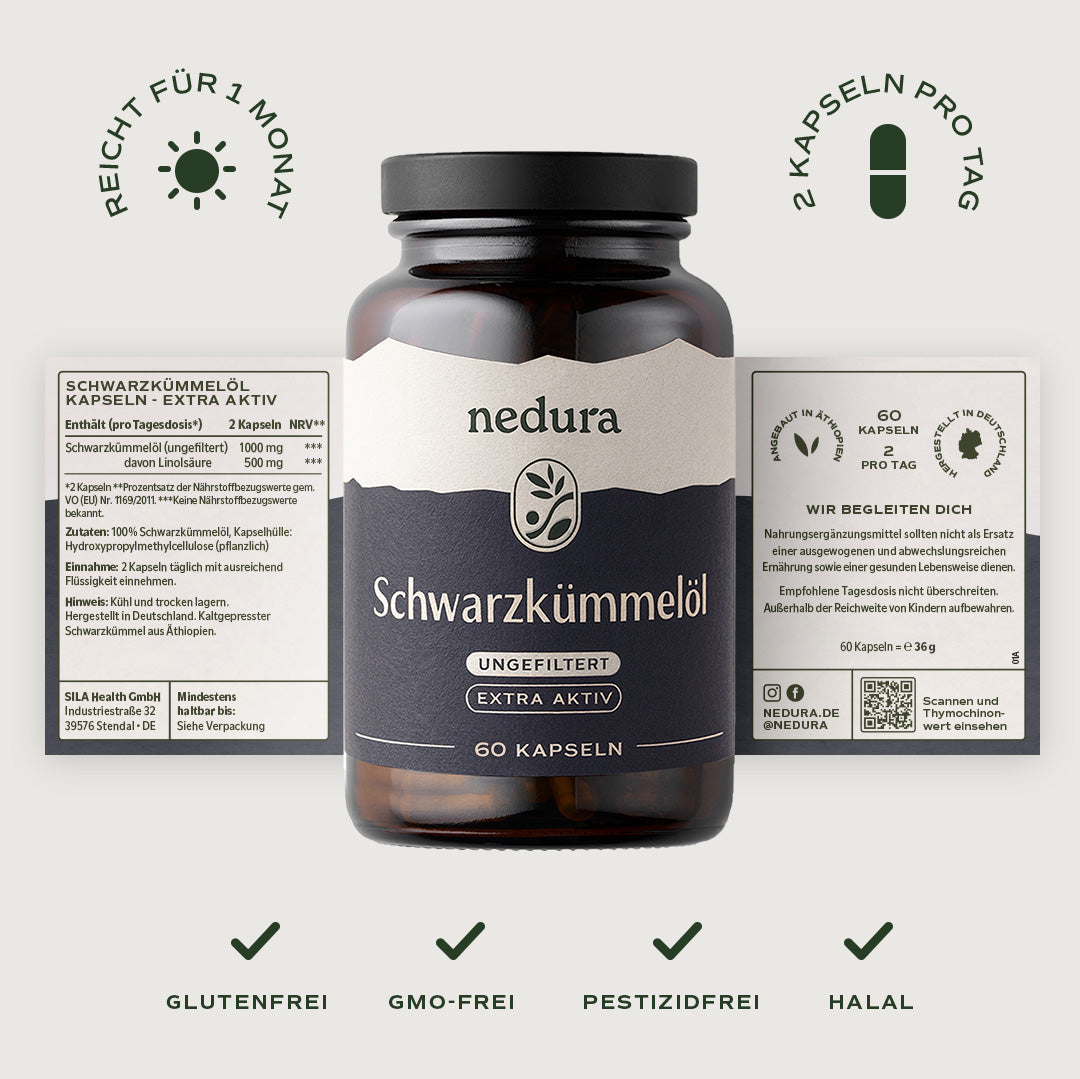 Schwarzkümmelöl Kapseln extra aktiv ungefiltert