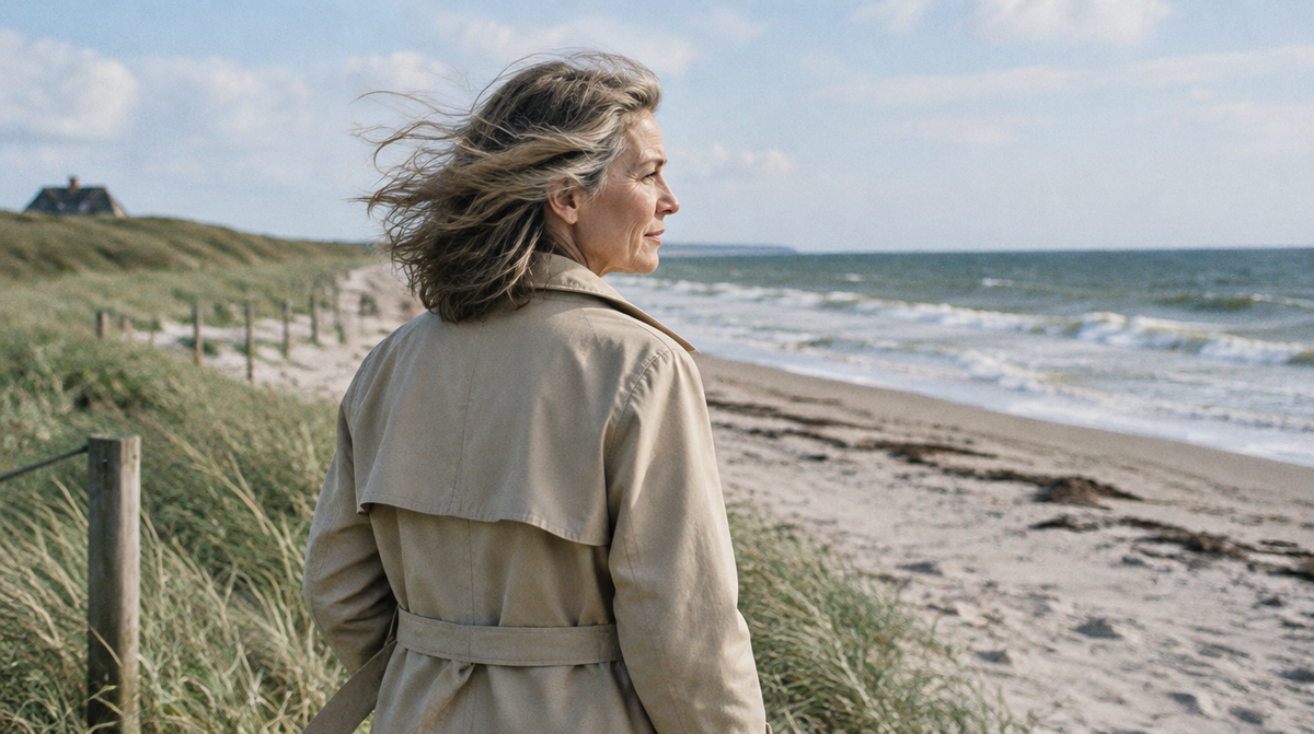 Frau mit wehendem Haar am Nordseestrand – Haarausfall bei Frauen und Nährstoffe